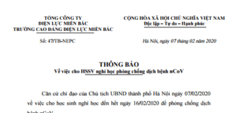 Thông báo cho HSSV nghỉ học để phòng chống dịch 2019-nCoV