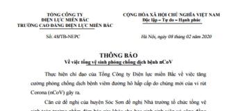 Thông báo về việc tổng vệ sinh phòng chống dịch nCoV