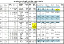 TKB, lịch thi (tuần từ 26/10 – 01/11/2020)