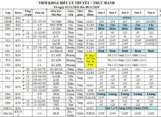 TKB và lịch thi tuần từ 02/11/2020 đến 08/11/2020