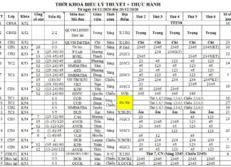 TKB tuần từ 14/12 đến 20/12/2020