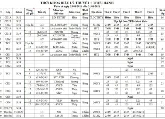 Thời khóa biểu + Lịch thi tuần từ ngày 25/01/2021 đến 31/01/2021