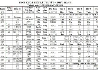 Thời khoá biểu + lịch thi tuần từ 11/01/2021 đến 17/01/2021