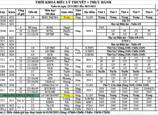 Thời khoá biểu + Lịch thi (Tuần từ 22/3 đến 28/3/2021)