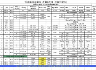 Thời khoá biểu + Lịch thi (Tuần từ 29/3 đến 4/4/2021)