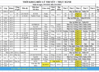 Thời khoá biểu + lịch thi (Tuần từ 19/4 đến 25/4/2021)