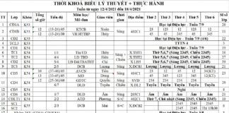 Thời khoá biểu + Lịch thi (Tuần từ 12/4 đến 18/4/2021)