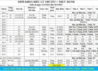 Thời khoá biểu + Lịch thi (Tuần từ 12/4 đến 18/4/2021)