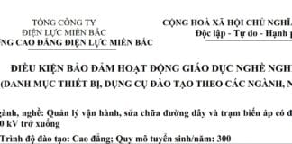 Danh mục thiết bị, dụng cụ Đào tạo các nghề: Vận hành nhà máy Thuỷ điện, Nhiệt điện; Quản lý vận hành, sửa chữa đường dây và trạm biến áp có điện áp từ 110 kV trở xuống; Điện Công nghiệp; Kinh Doanh điện năng; Hệ thống điện; Lắp đặt đường dây tải điện và trạm biến áp có điện áp từ 110 kV trở xuống
