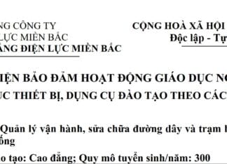 Danh mục thiết bị, dụng cụ Đào tạo các nghề: Vận hành nhà máy Thuỷ điện, Nhiệt điện; Quản lý vận hành, sửa chữa đường dây và trạm biến áp có điện áp từ 110 kV trở xuống; Điện Công nghiệp; Kinh Doanh điện năng; Hệ thống điện; Lắp đặt đường dây tải điện và trạm biến áp có điện áp từ 110 kV trở xuống