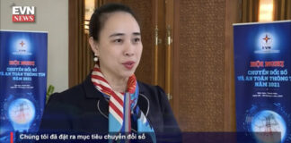 Tổng giám đốc EVNNPC – Đỗ Nguyệt Ánh trả lời phỏng vấn của phóng viên EIC, bên lề Hội nghị “Chuyển đổi số và An toàn thông tin năm 2021”