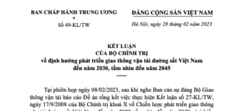 Kết luận của Bộ chính trị về định hướng phát triển giao thông vận tải đường sắt Việt Nam đến năm 2030, tầm nhìn đến năm 2045