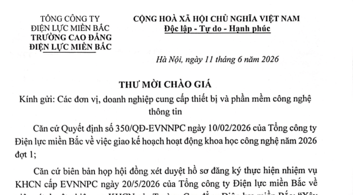 Thư mời chào giá cung cấp thiết bị và phần mềm CNTT